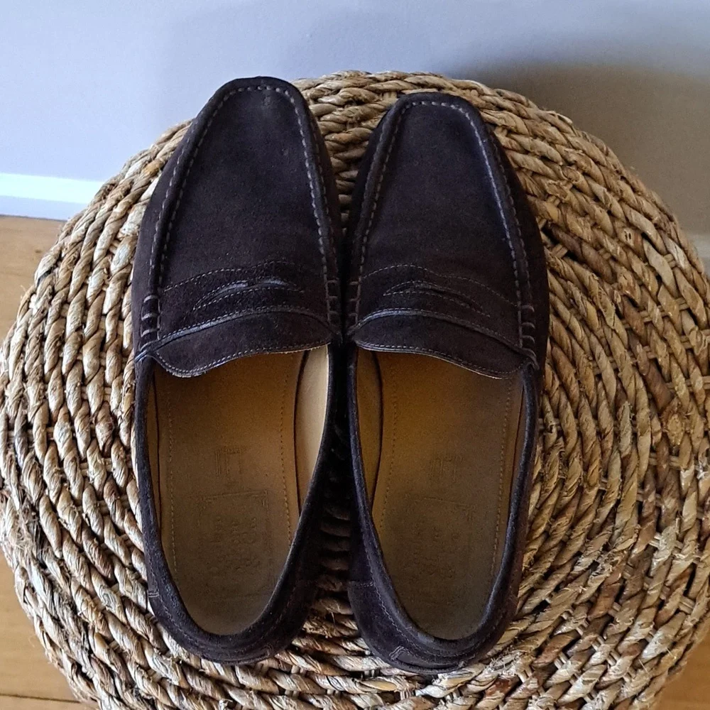Dunhill Mens Luxury Brown‎ Suede Penny Loafers Black Rubber Soles EU43/US9